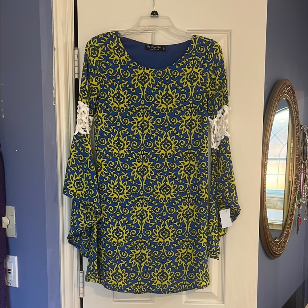 By Together Blue and Yellow Long Sleeve Dress